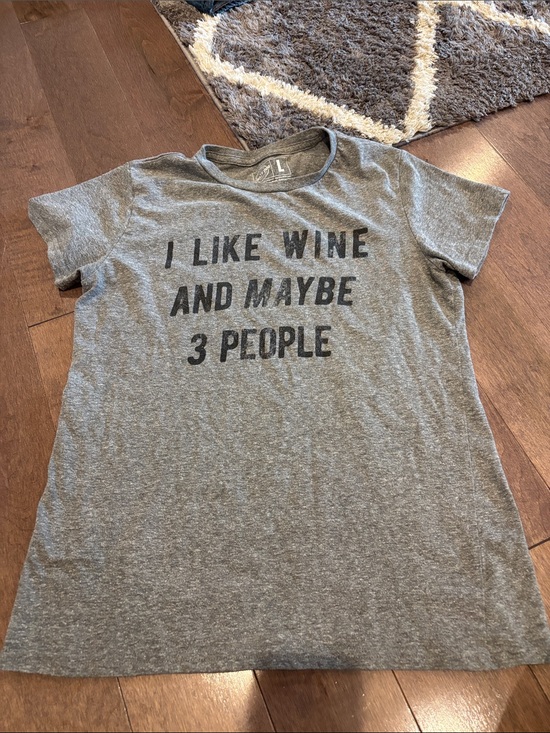 Tops - Gray Graphic Tee "I Like Wine And Maybe 3 People"